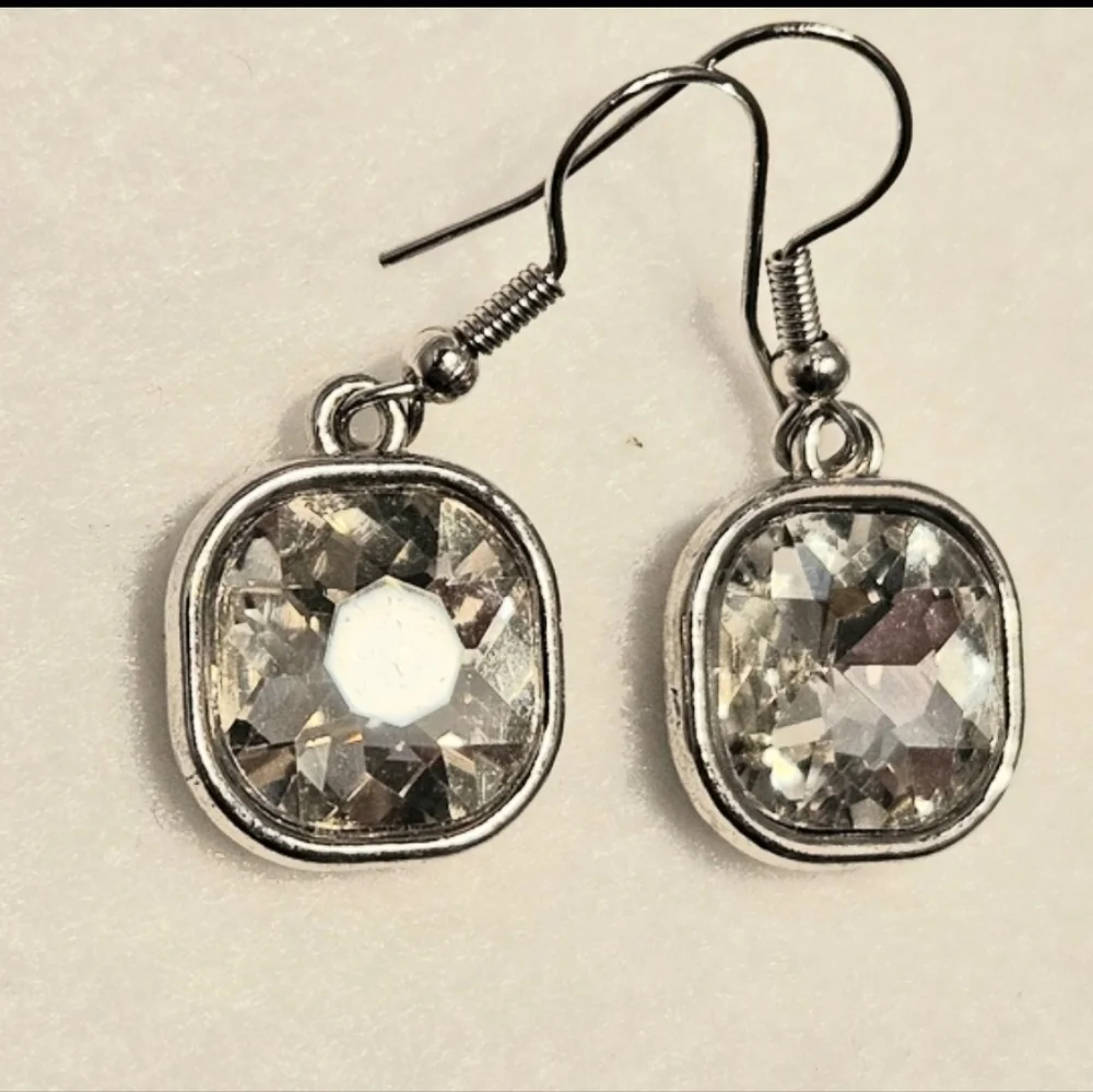 Swarovski Crystal Cushion Cut Dangle Earrings - Sterling Silver Hook